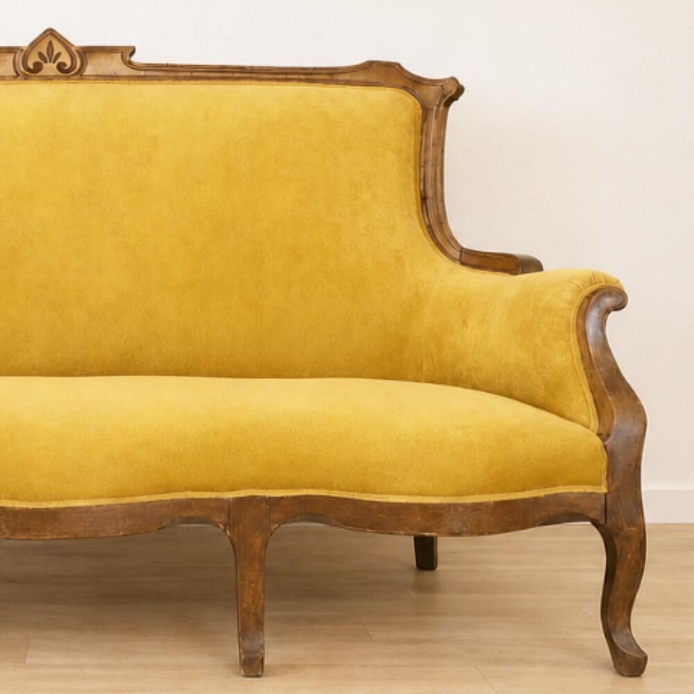 Art Nouveau Walnut And Mustard Velvet Sofa photo vinterior