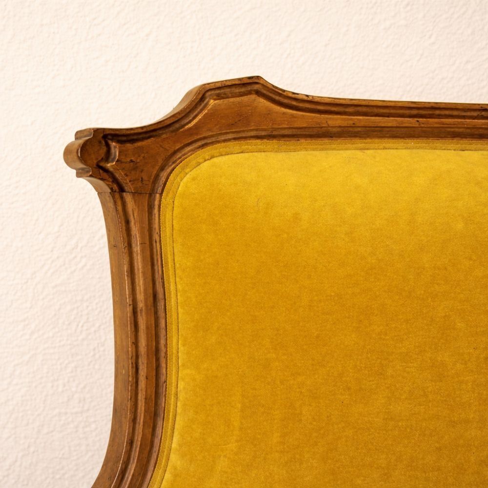 Art Nouveau Walnut And Mustard Velvet Sofa photo vintage