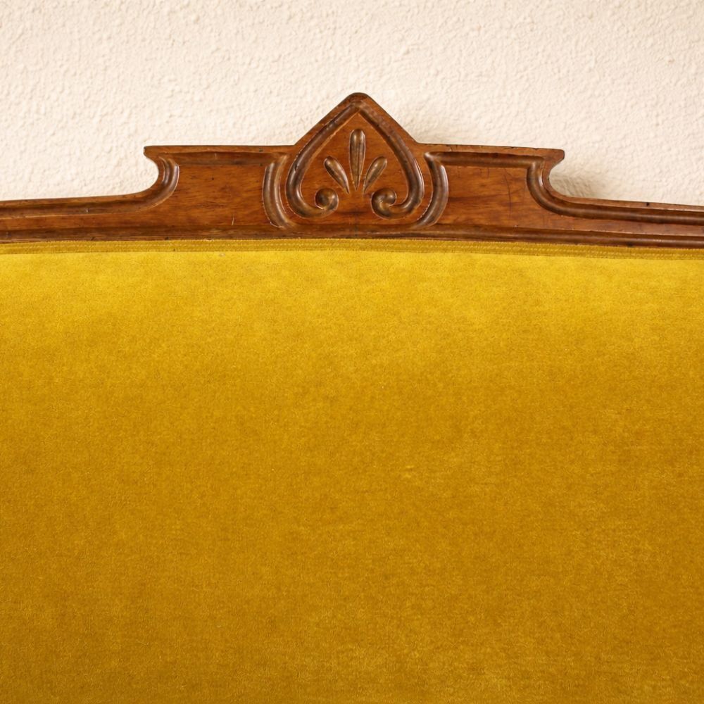 photo furniture Art Nouveau Walnut And Mustard Velvet Sofa