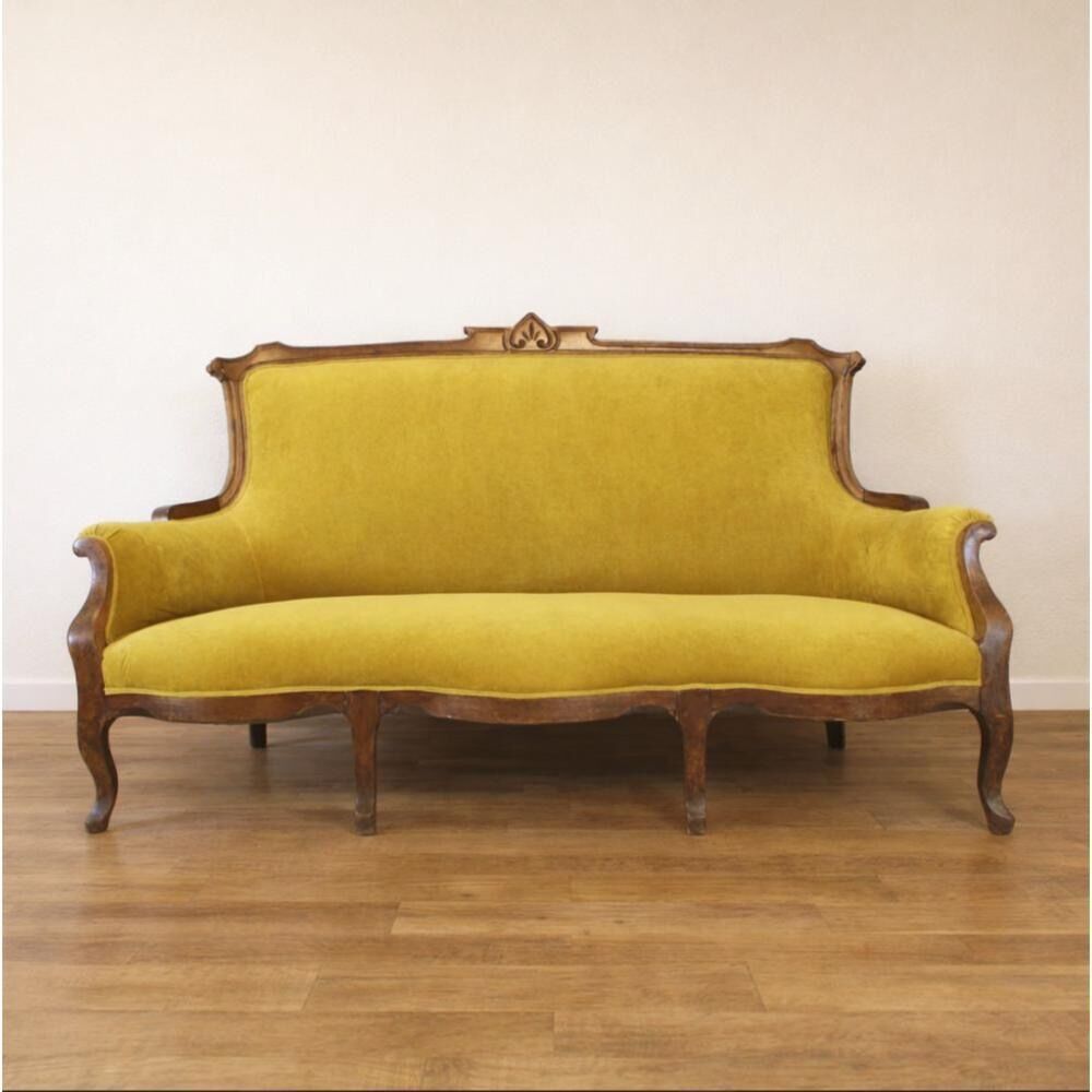 photo for sale Art Nouveau Walnut And Mustard Velvet Sofa