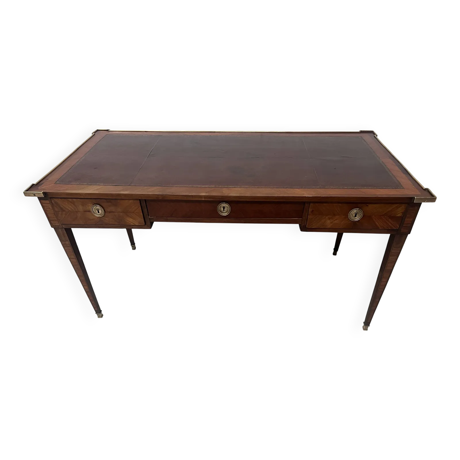 Louis XVI Flat Desk In Mahogany Veneer And Rosewood, 18th Century.