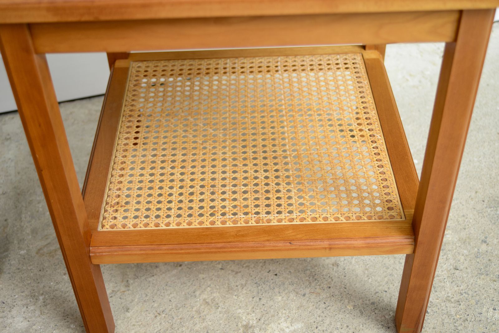 photo buy Pair Cane Rattan Side End Tables   Glass Tops   Hardwood