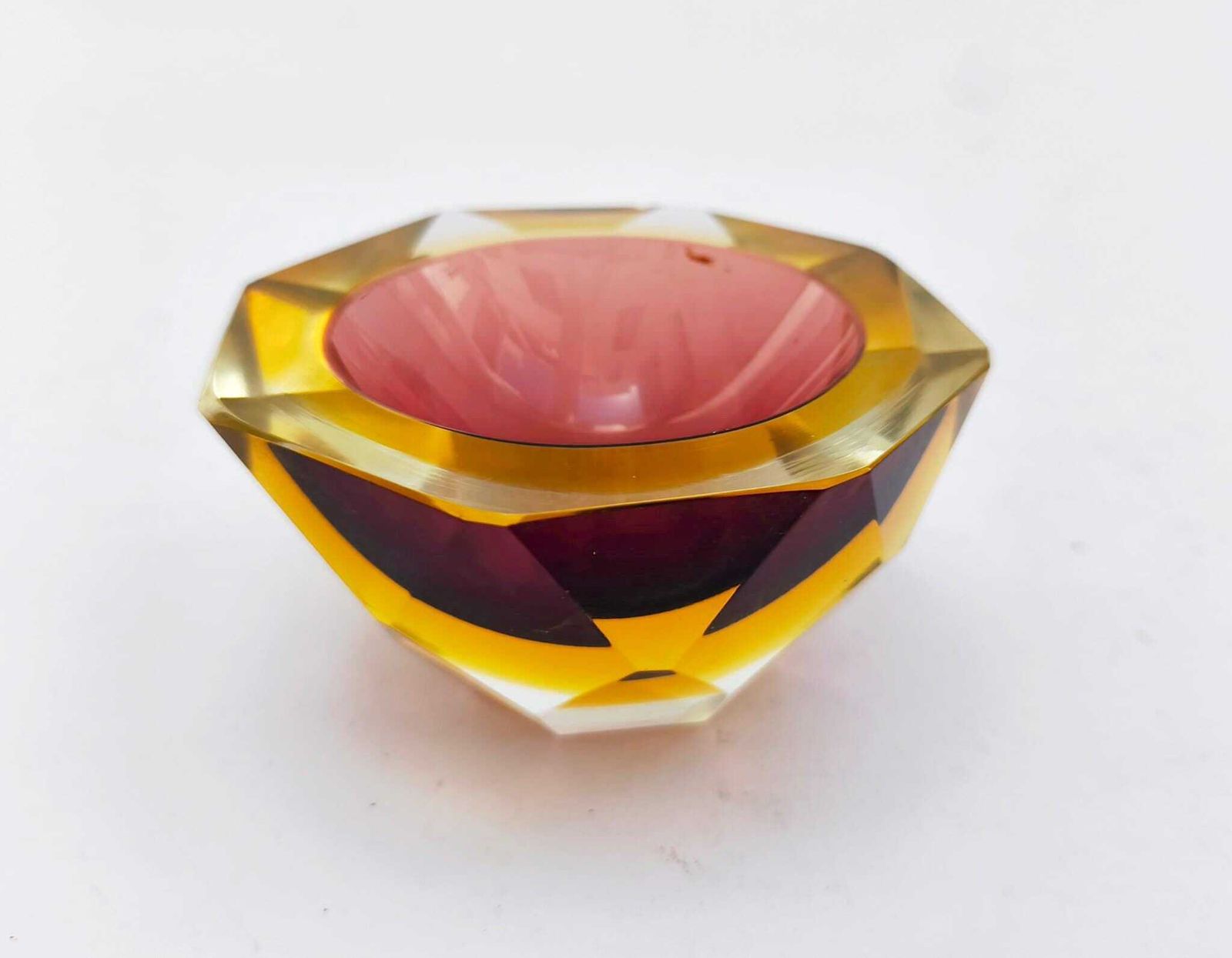 Vintage Murano Glass Bowl, Submerged, Designed By Poli Mandruzzato, Yellow And Burgundy, From The 1970s. photo Home Decor