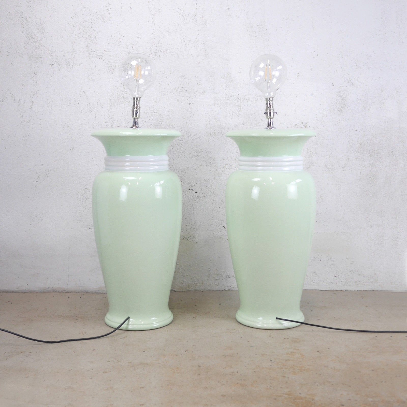 Pair Colossal Mint Green Art Deco Hollywood Regency Ceramic Lights Lamps #102268 photo 355.0