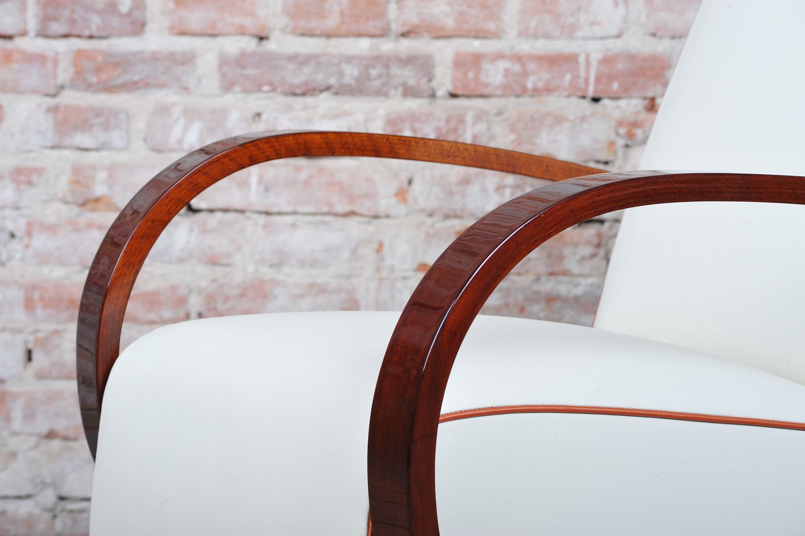 Restored Art Deco Armchair, Walnut, Leather, Revived Polish, Czech, 1930s photo 1700.0