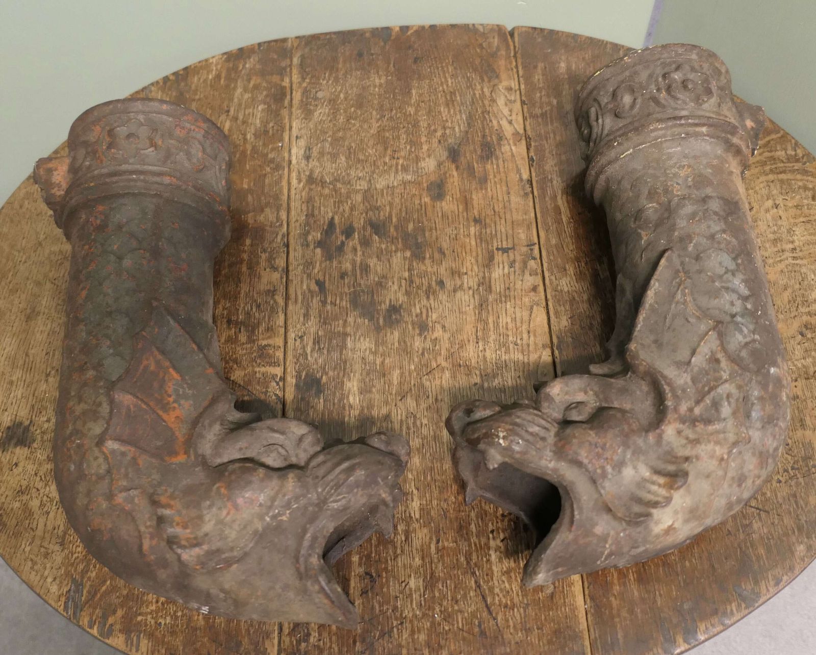 Decorative Cast Iron Dragon Drainpipe Spouts 2 Very Unusual Drainpipe Spouts photo for sale