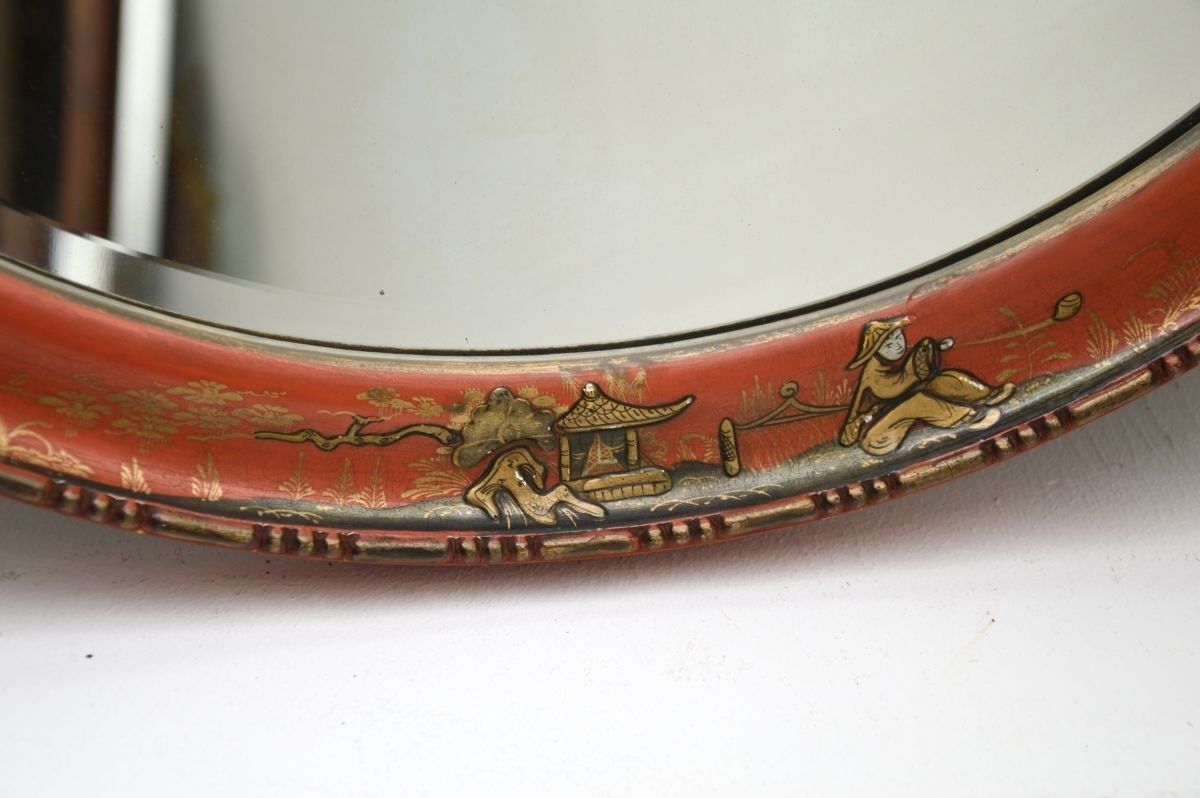Antique Lacquered Chinoiserie Mirror photo vintage