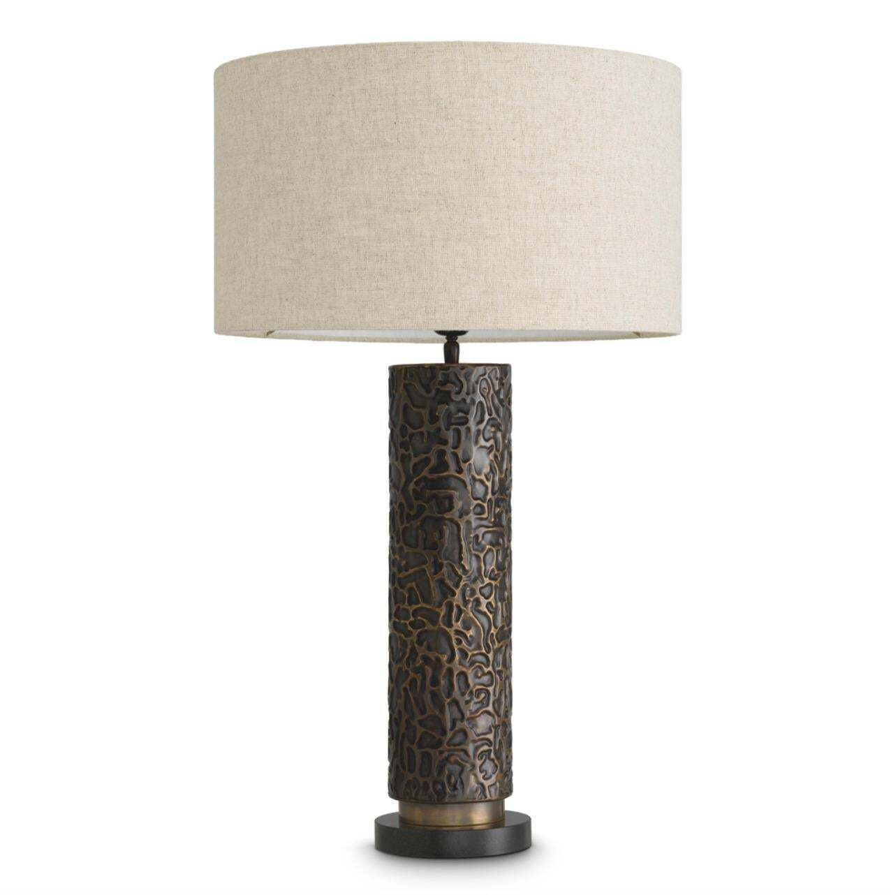 Pair Of Table Lamp In Bronze Highlight Finish With Linen Mix Shade photo Lighting
