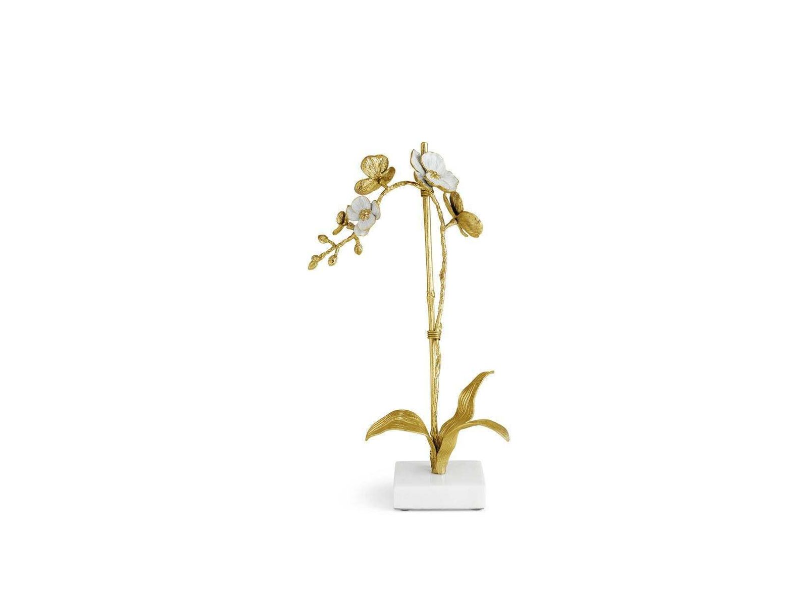 photo for sale Set Of 3 Small Orchid Sculptures Brass White Enamel, Marble Base