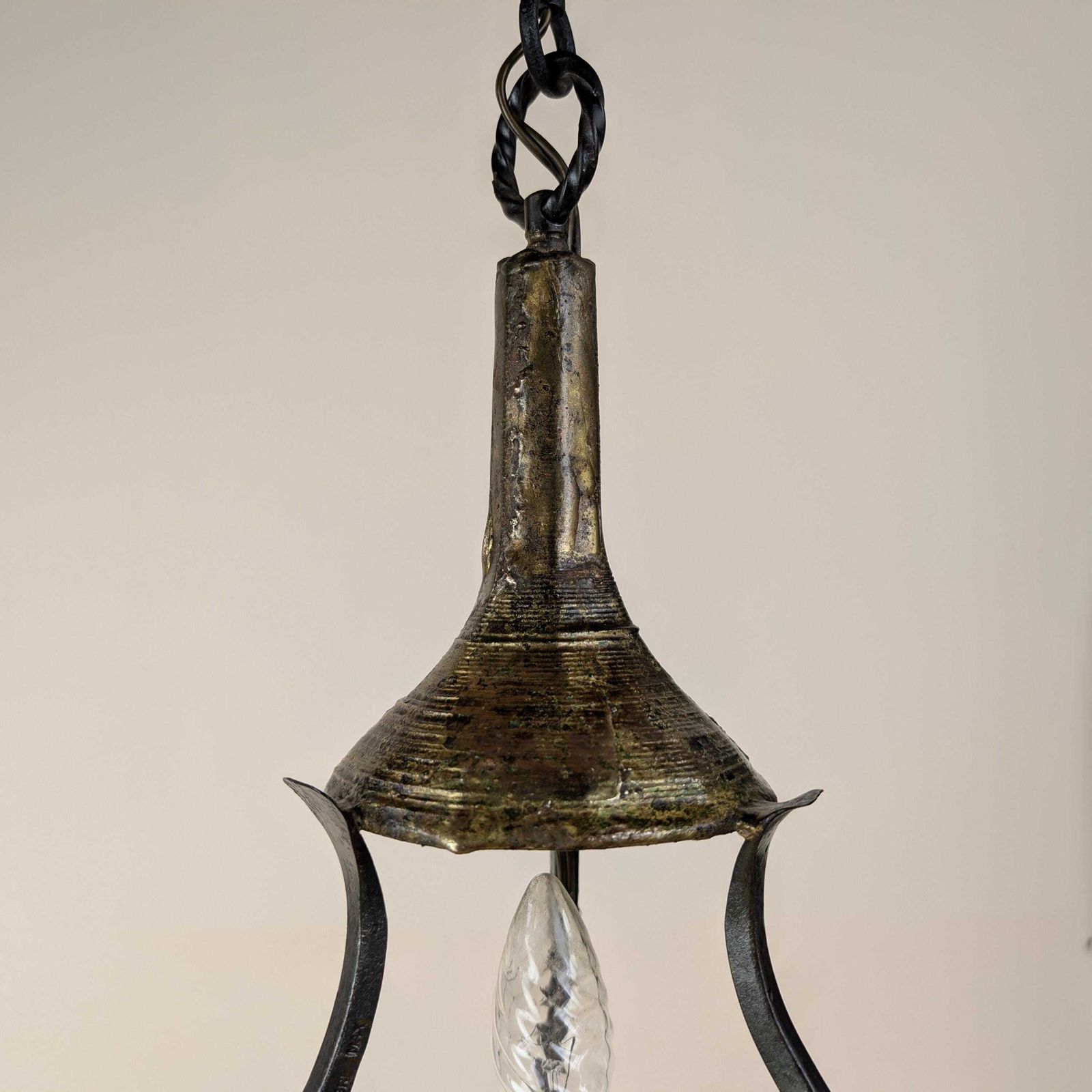 Brutalist Max Bre Iron Pendant Light Drop, Signed 1970s Vintage Cast Metal Modernist Fixture photo buy