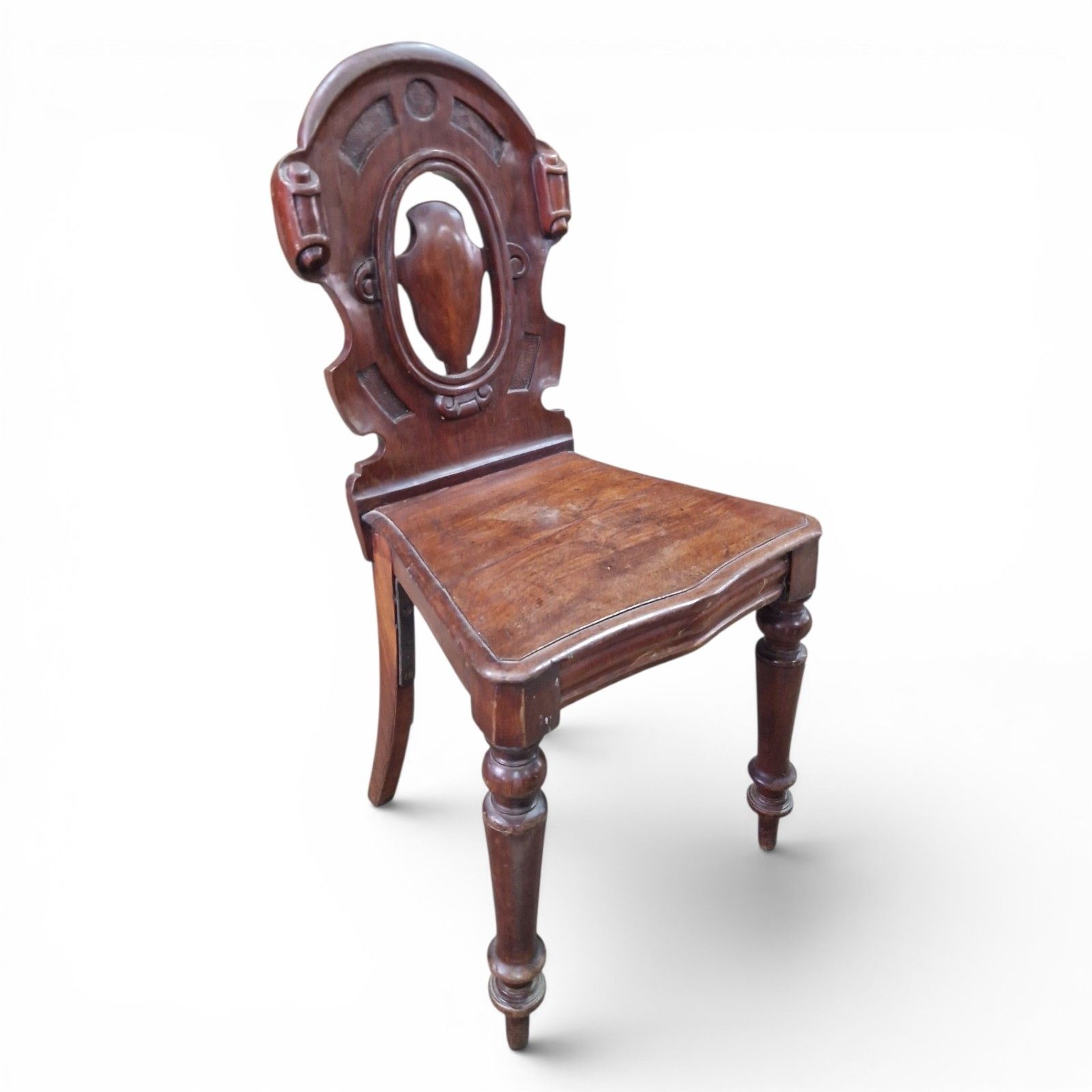 Antique Victorian Carved Mahogany Hall Chair Pierced Back Side Chair Decorative photo Furniture