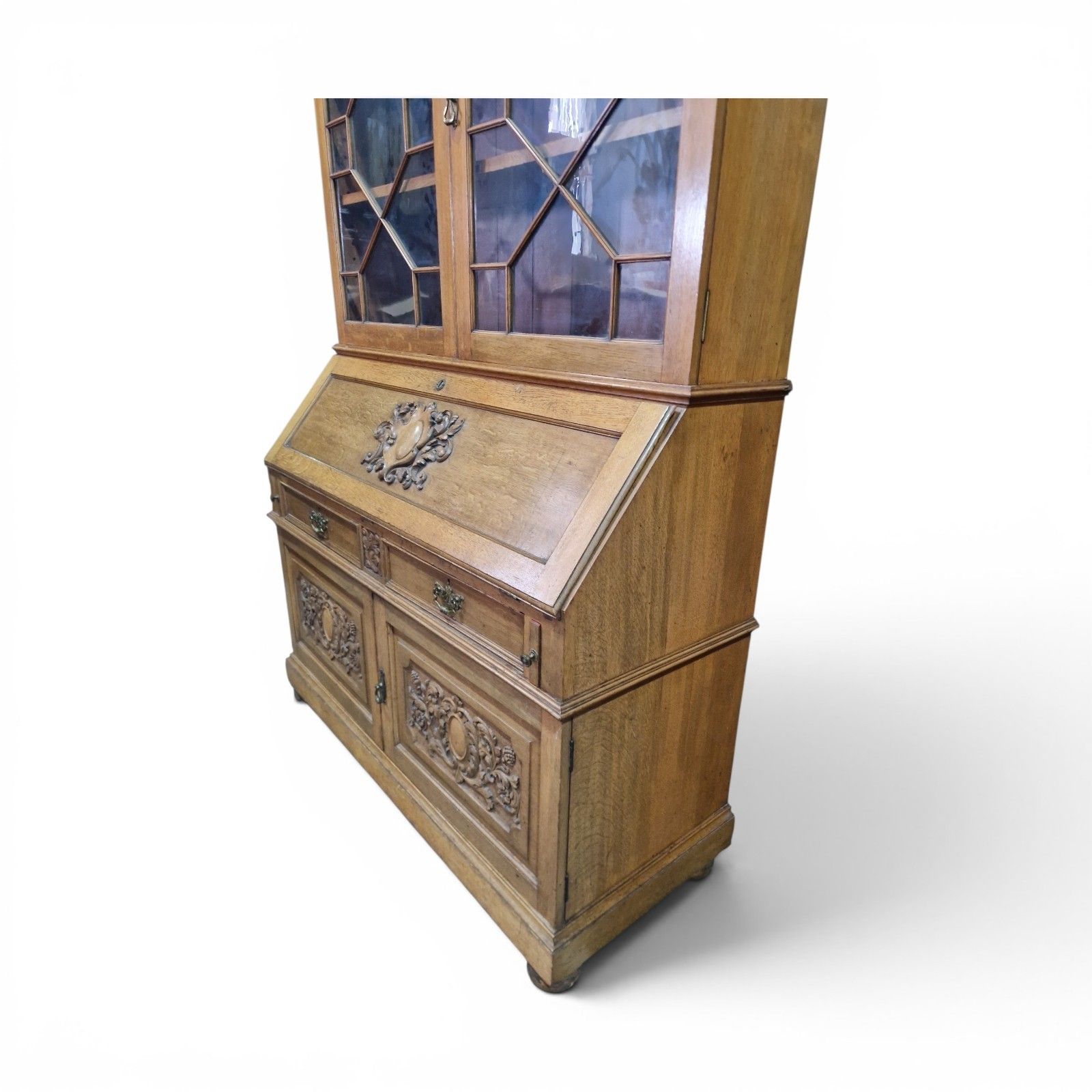 Large Oak Bureau Bookcase Display Cabinet Astragal Glazed Robson Newcastle photo buy