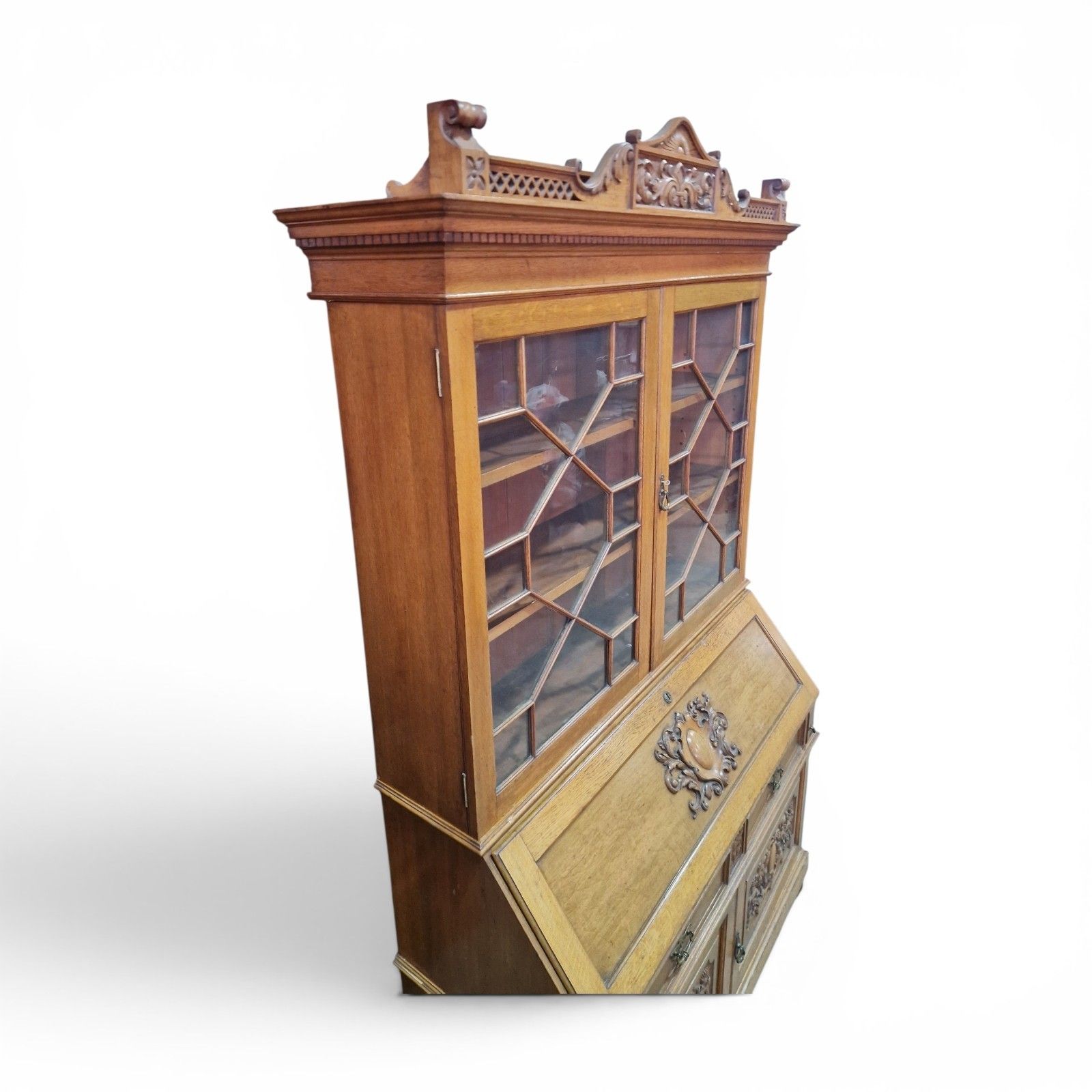 photo furniture Large Oak Bureau Bookcase Display Cabinet Astragal Glazed Robson Newcastle