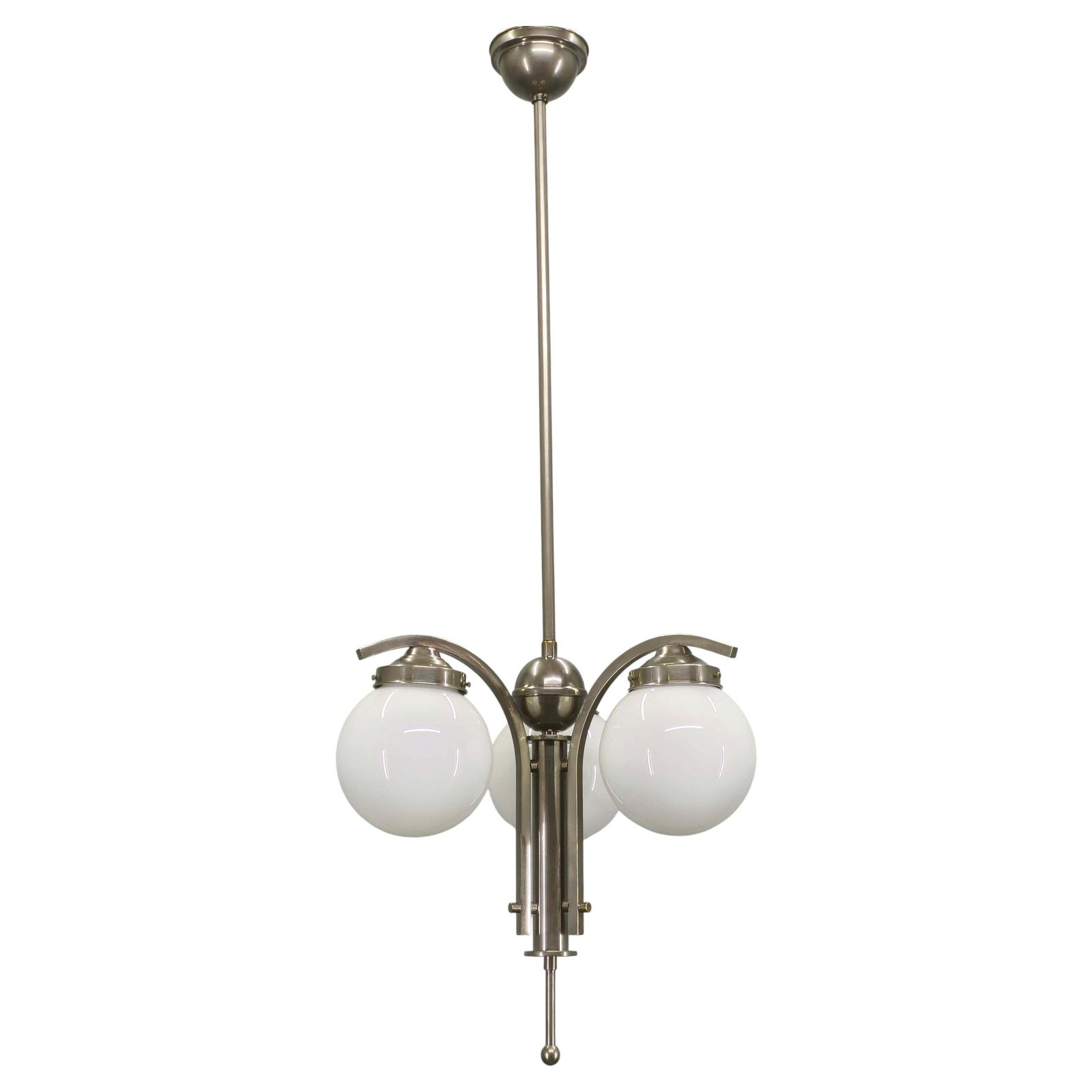 Art Deco Nikkel Hanglamp Met Opalen Glazen Bollen, Jaren 1930