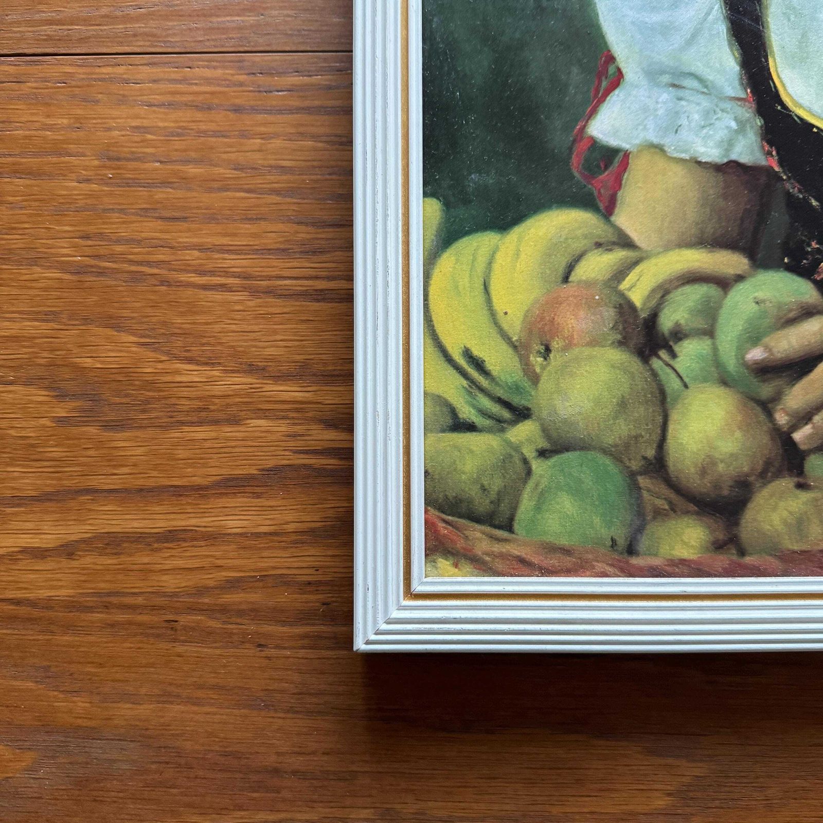 Vintage Mid Century Portrait Print – Woman With Fruit Basket, Folk Dress, Framed 17.5" X 23". photo vinterior