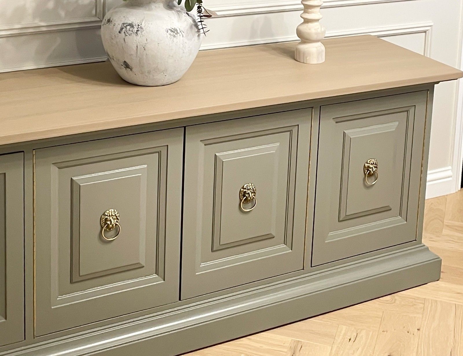 Large Antique Mid Century Solid Oak Sideboard Dresser Console Table Cabinet photo for sale