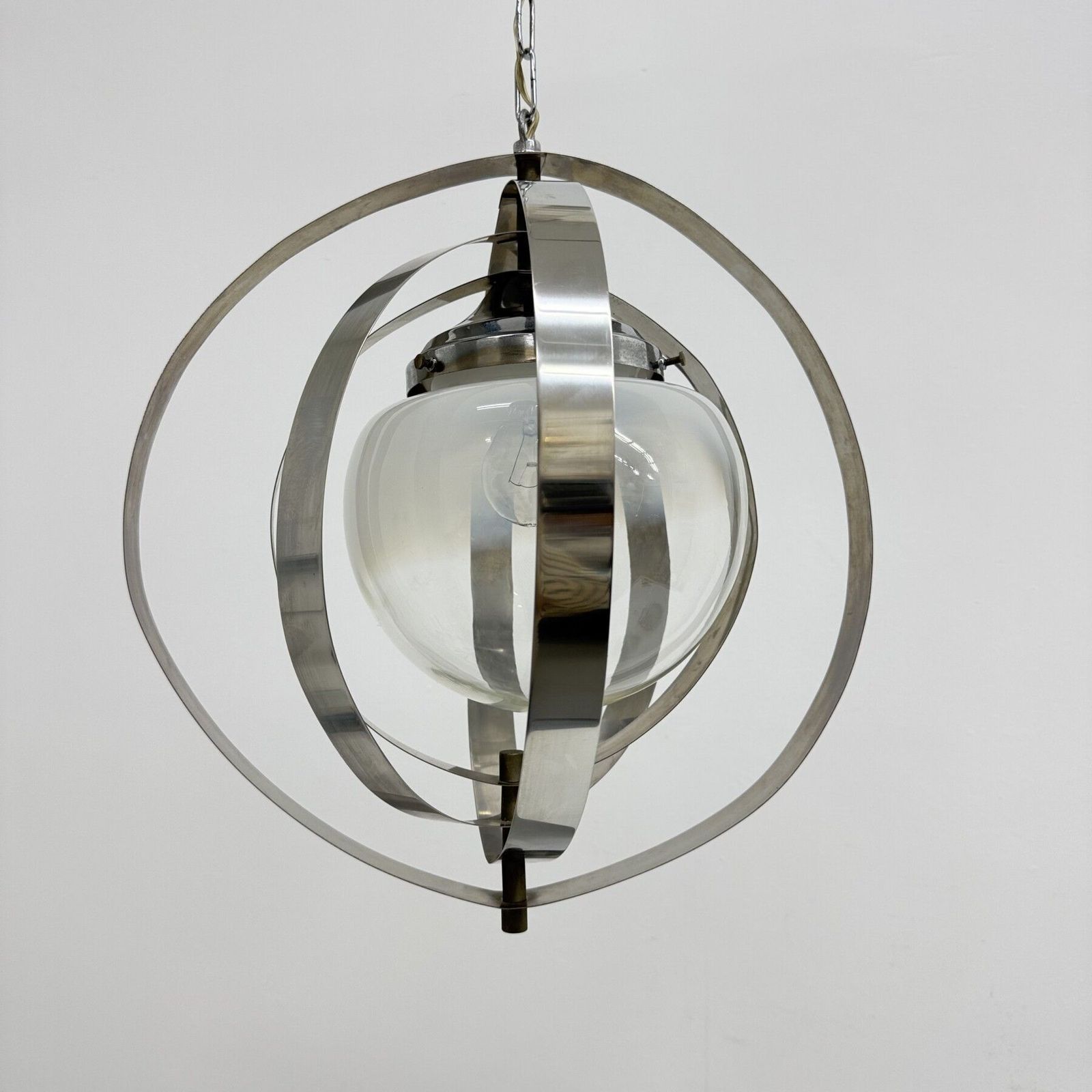 Mid Century Glass Sphere Hanging Pendant Glass Lamp Design 1970’s Space Age Italy photo furniture