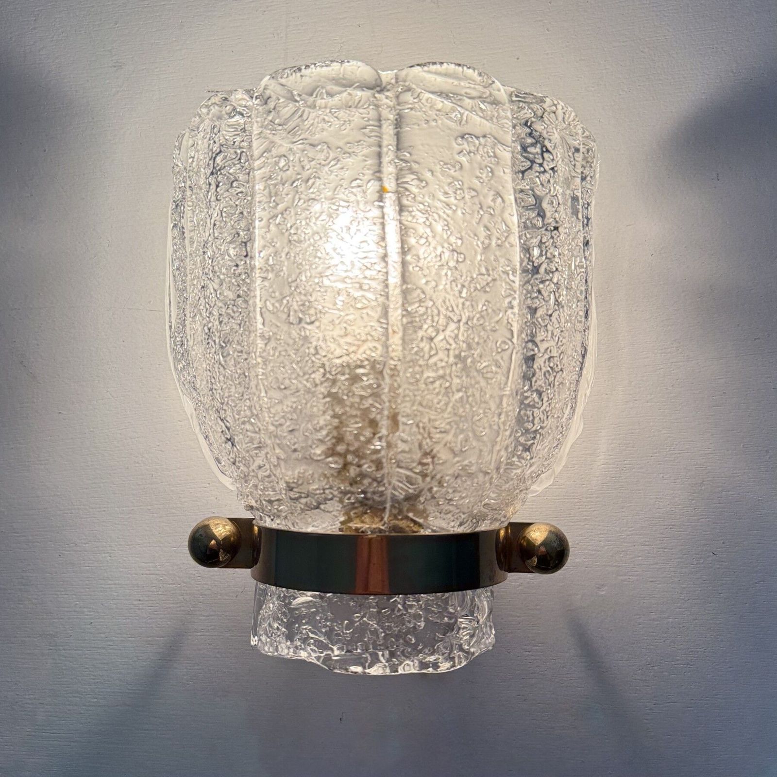 Vintage Hillebrand Wall Lamp Ice Glass With Brass , 1970s photo furniture