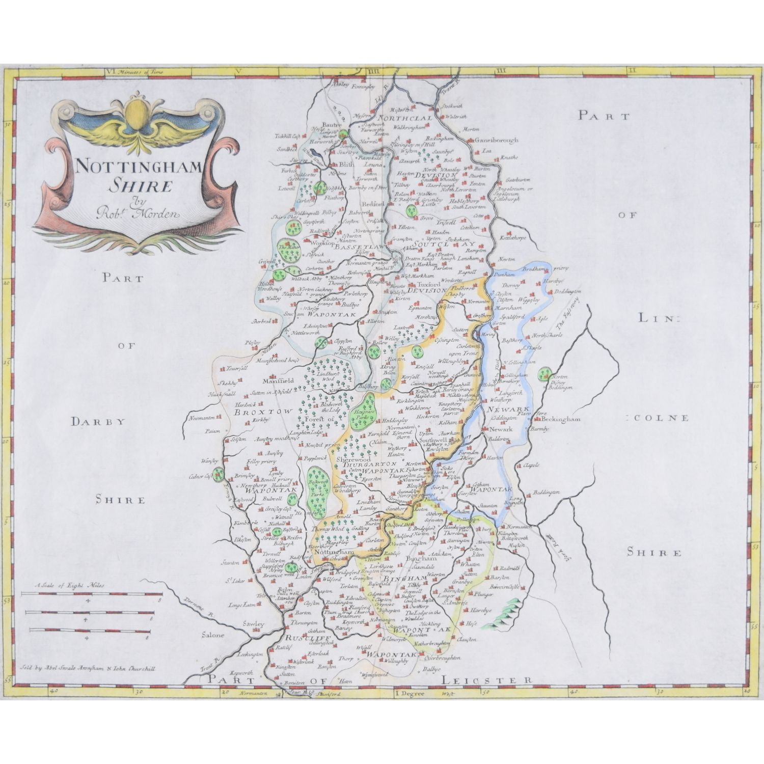 Robert Morden Map Of Nottingham Shire 18th Century Nottinghamshire