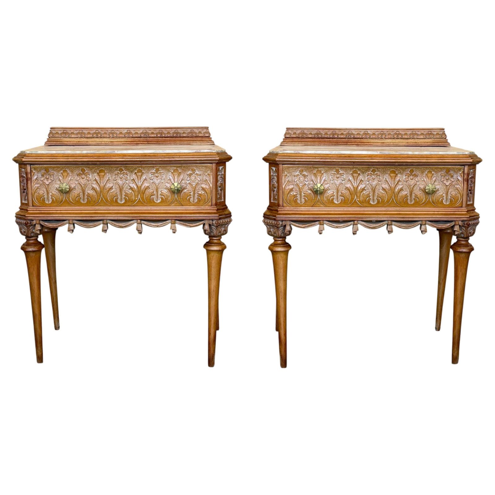 Pair Of Classical Style Console Tables / Side Tables With Marble Tops