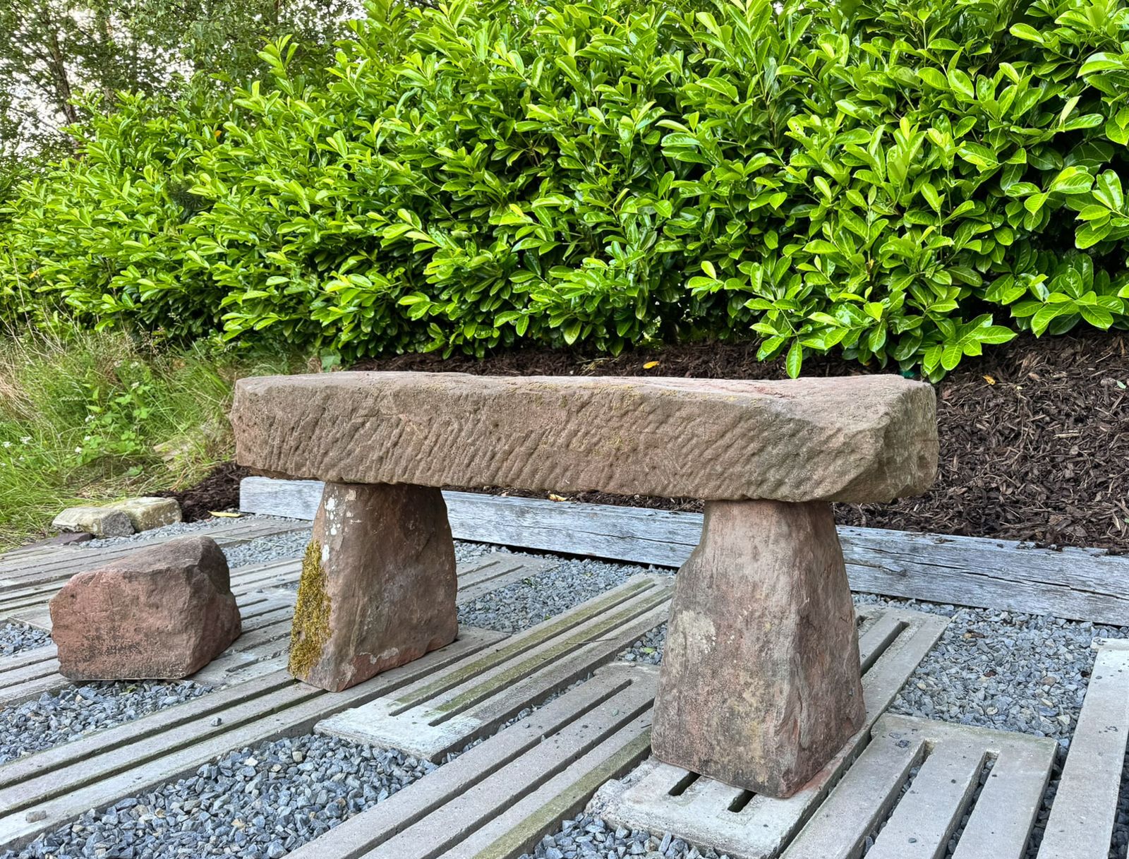 Large Reclaimed Red Sandstone Garden Bench Seat, Circa 1860