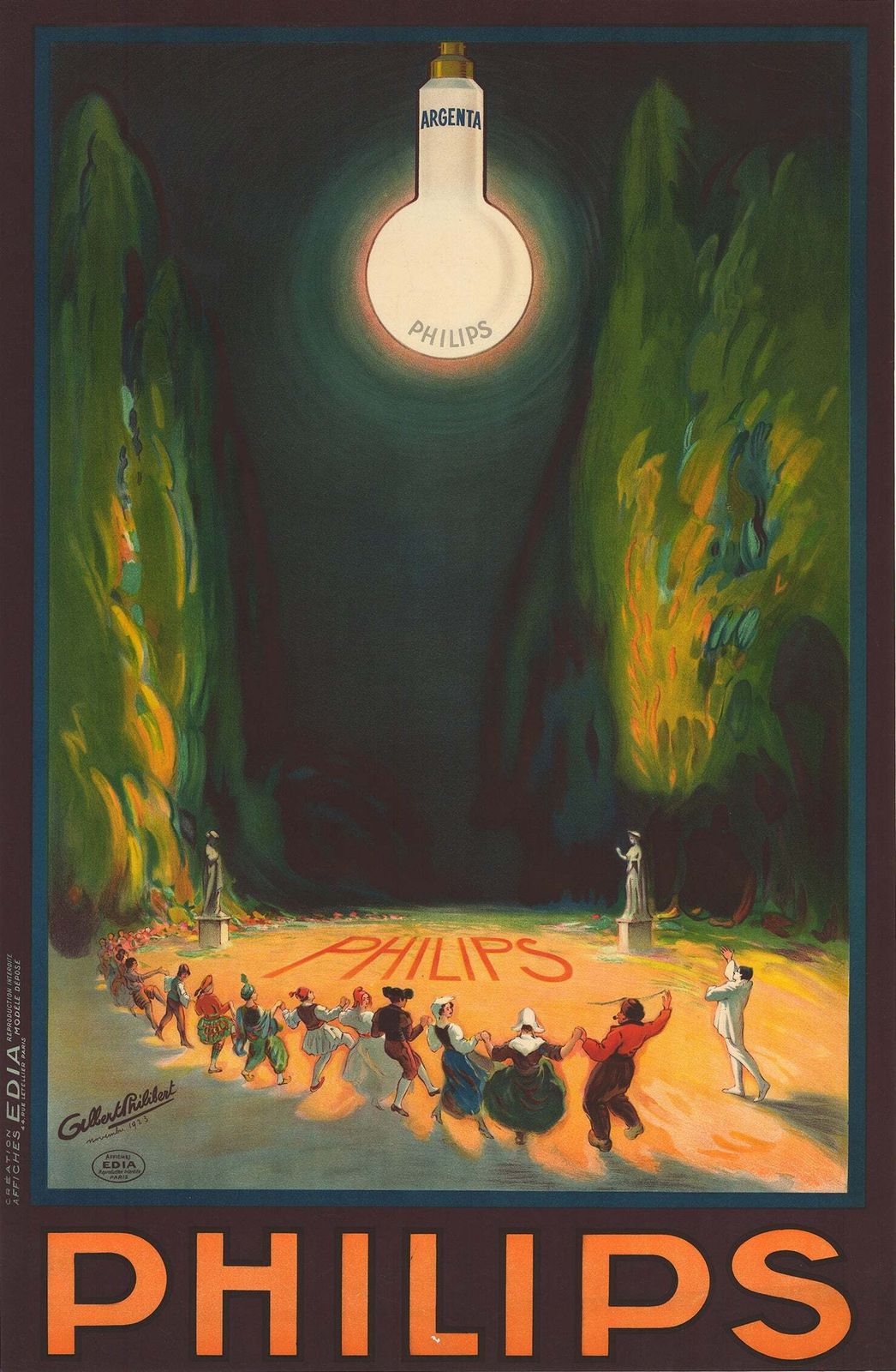 Vintage Philips Lightbulbs Poster C1923 Gilbert Philibert