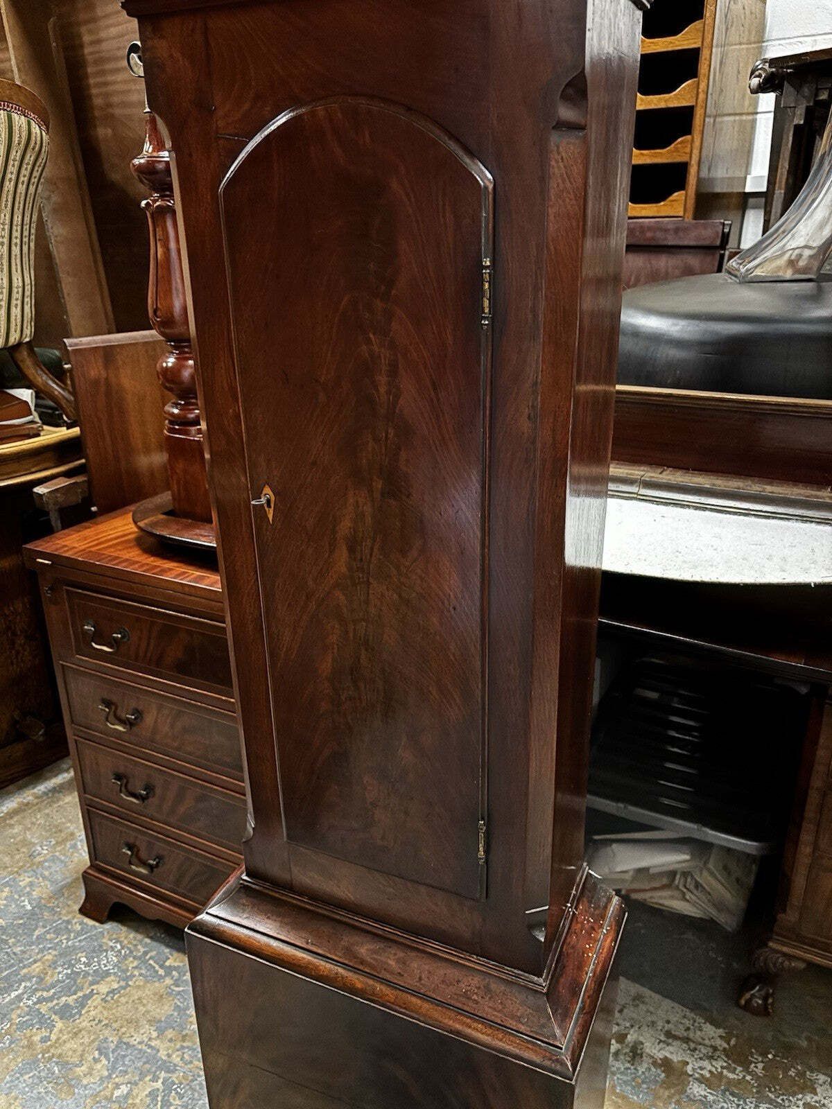 Home Decor Georgian Mahogany Longcase Clock, Silvered Dial. 8 Day photo