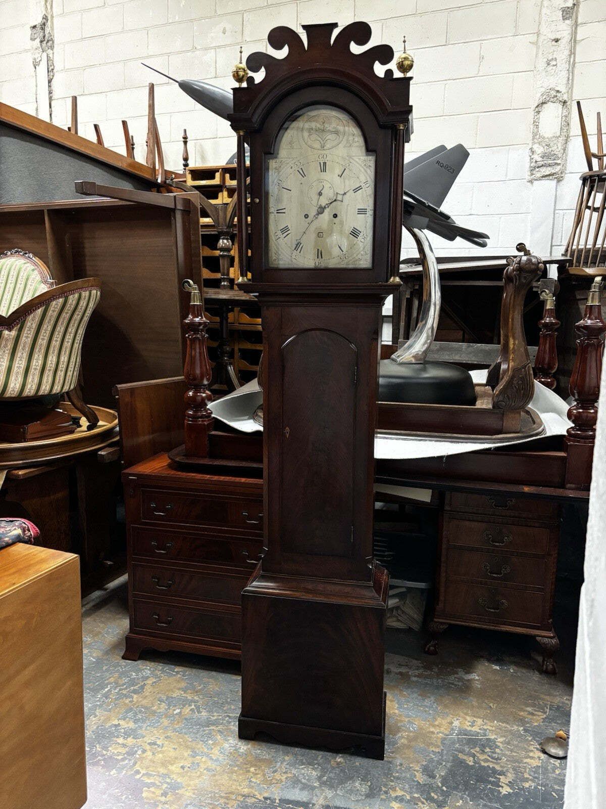 913.0 Georgian Mahogany Longcase Clock, Silvered Dial. 8 Day photo