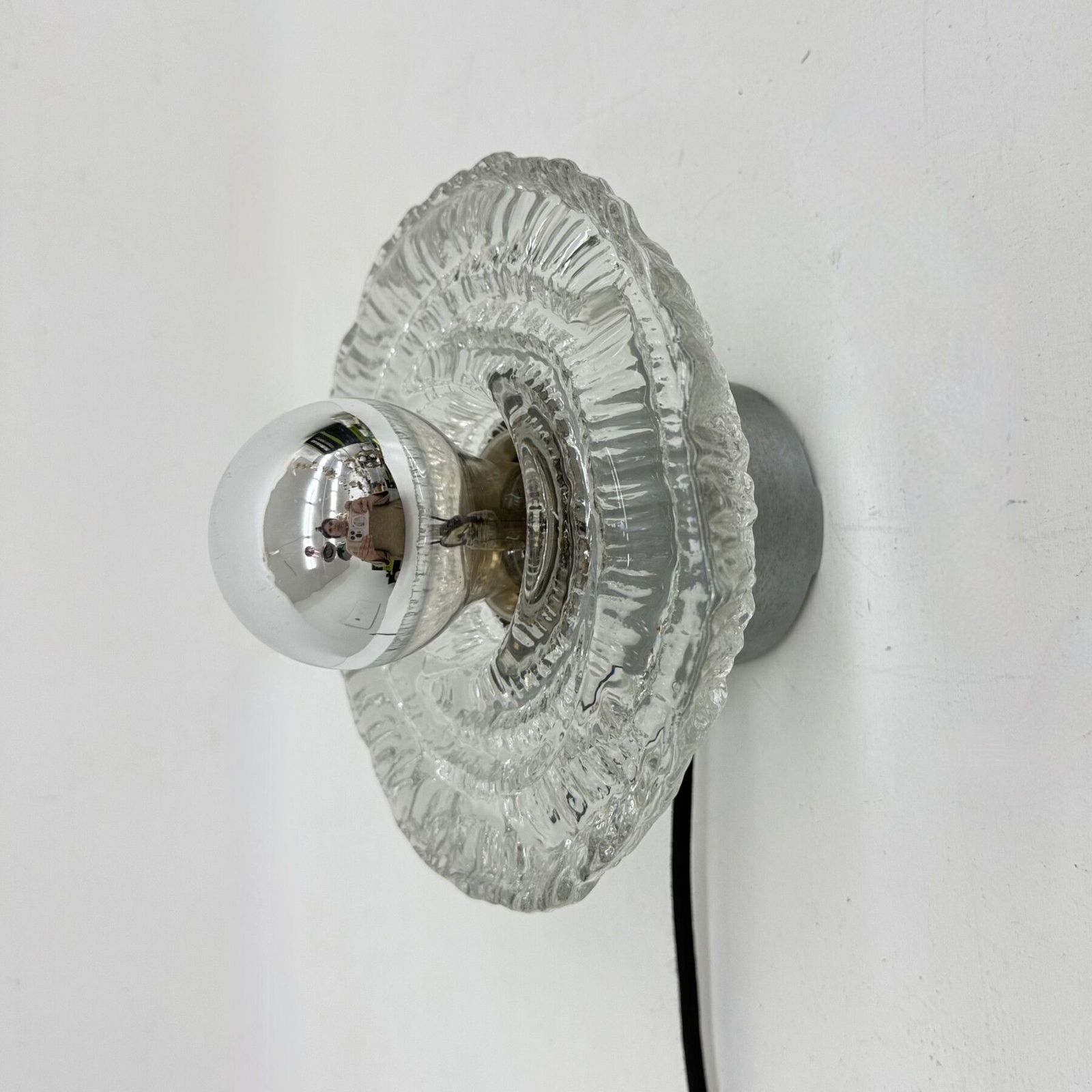photo buy Thick Structured Ice Glass Wall Light Flush Mount By Peill & Putzler , 1970s