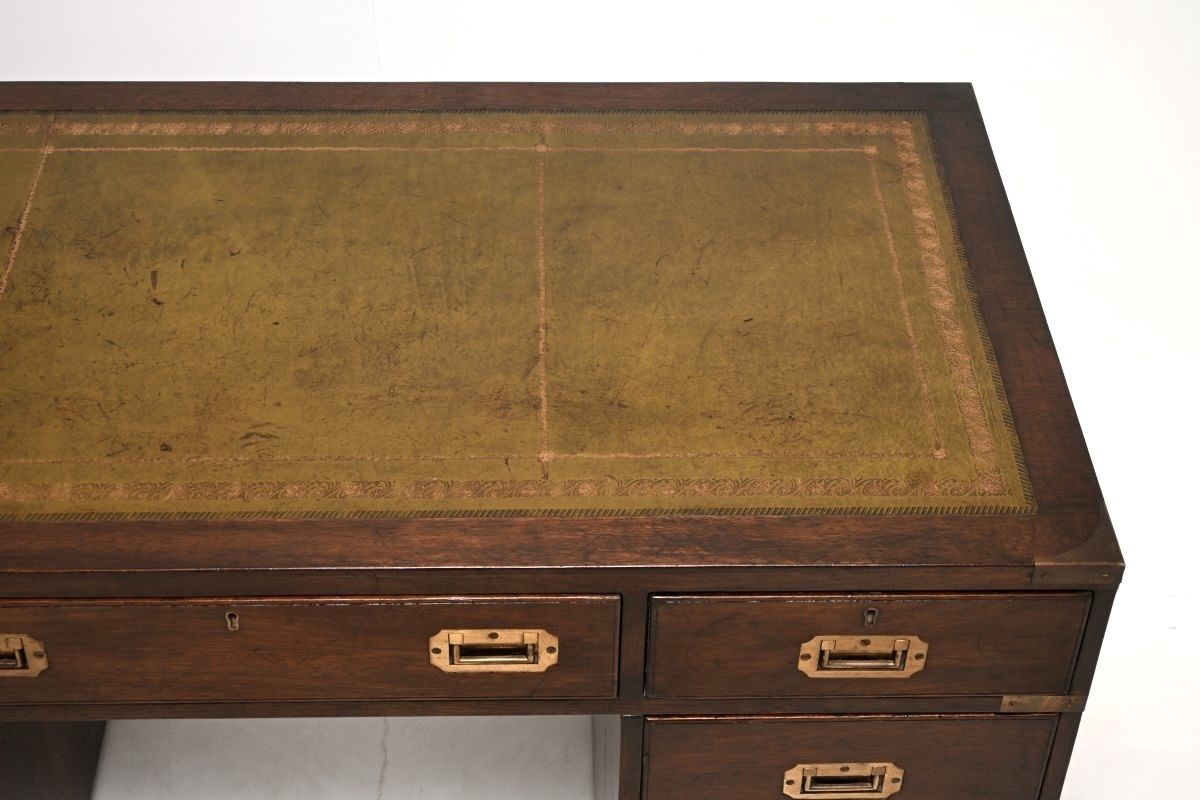 Antique Mahogany Leather Top Military Campaign Pedestal Desk photo Furniture
