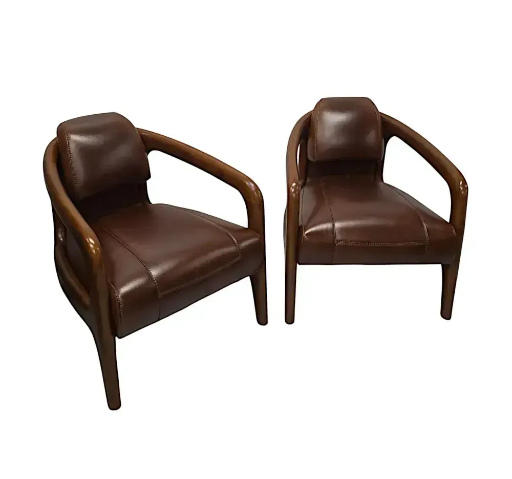 Fraaie Mid-Century Design Fauteuil in Walnoot en Leer photo Meubels