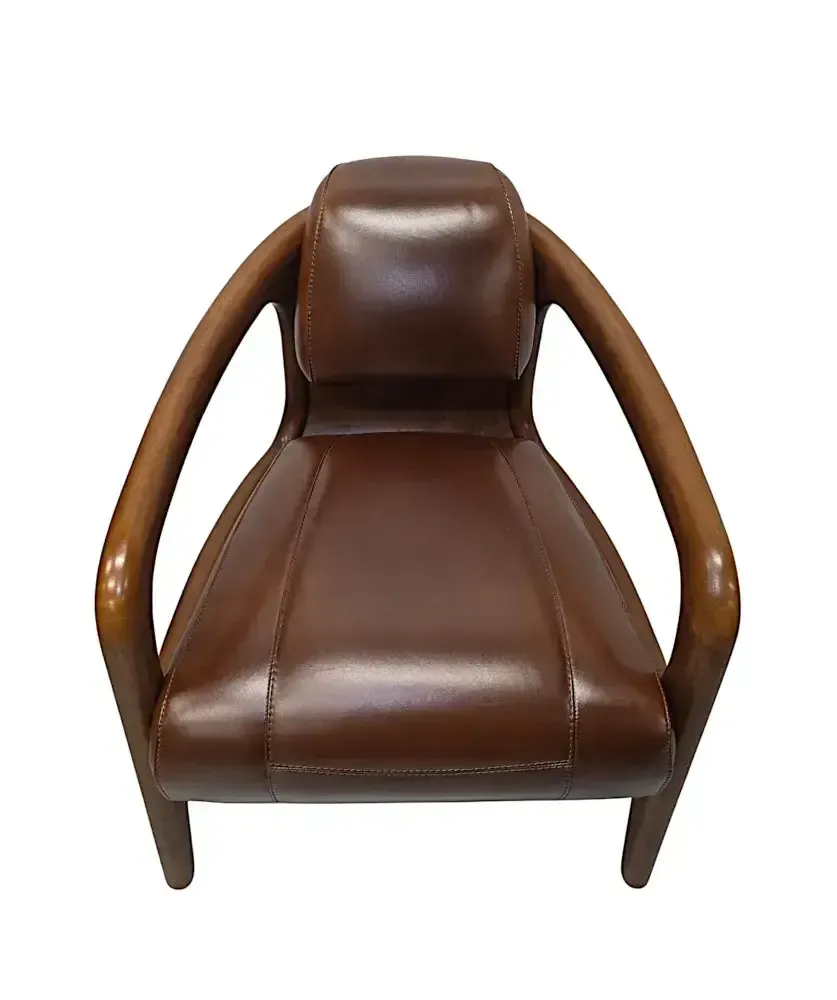Fraaie Mid-Century Design Fauteuil in Walnoot en Leer photo vinterior