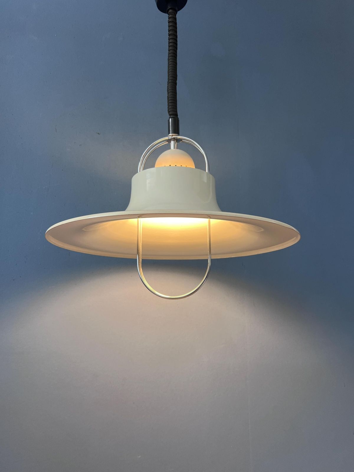 Vintage Dijkstra Pendant Lamp White & Chrome   Mid Century Modern Light Fixture