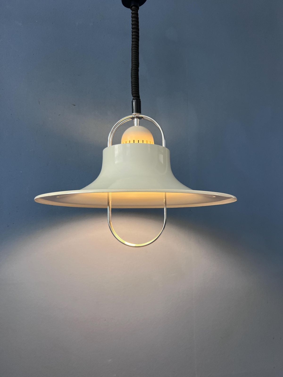 Vintage Dijkstra Hanglamp Wit & Chroom – Mid Century Modern photo 248.0