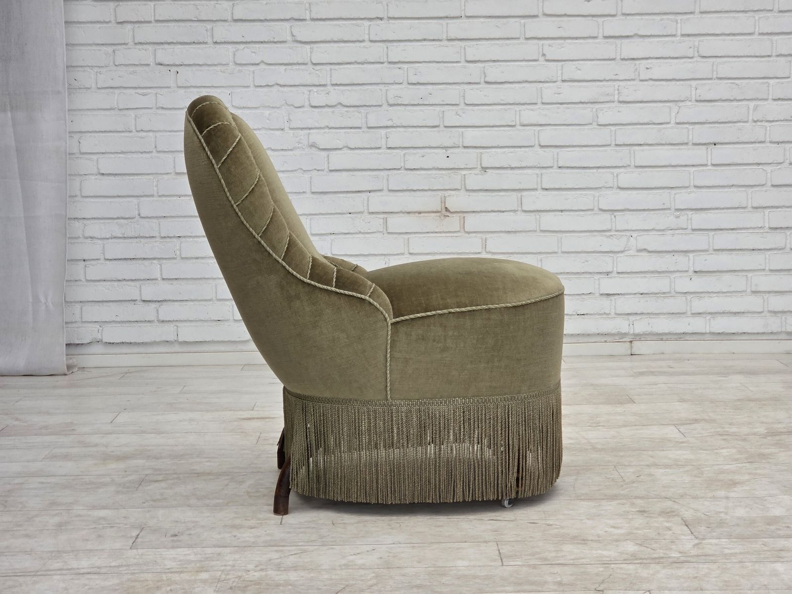 Ca. Jaren 1960, Deense Fauteuil, Groen Meubelvelours. photo vintage