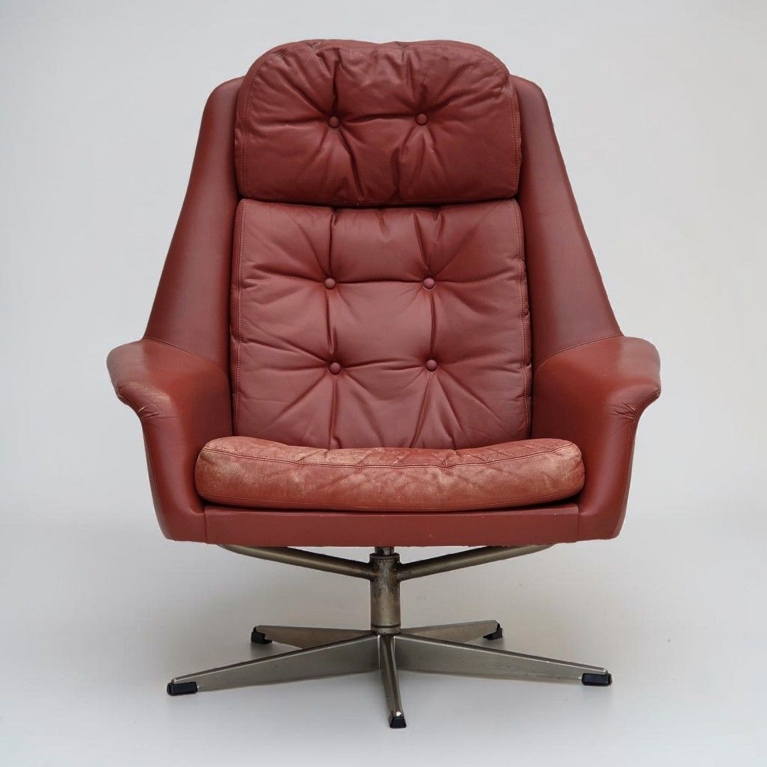 1970s, Danish Design By H.W.Klein, Swivel Armchair, Furniture Leather.