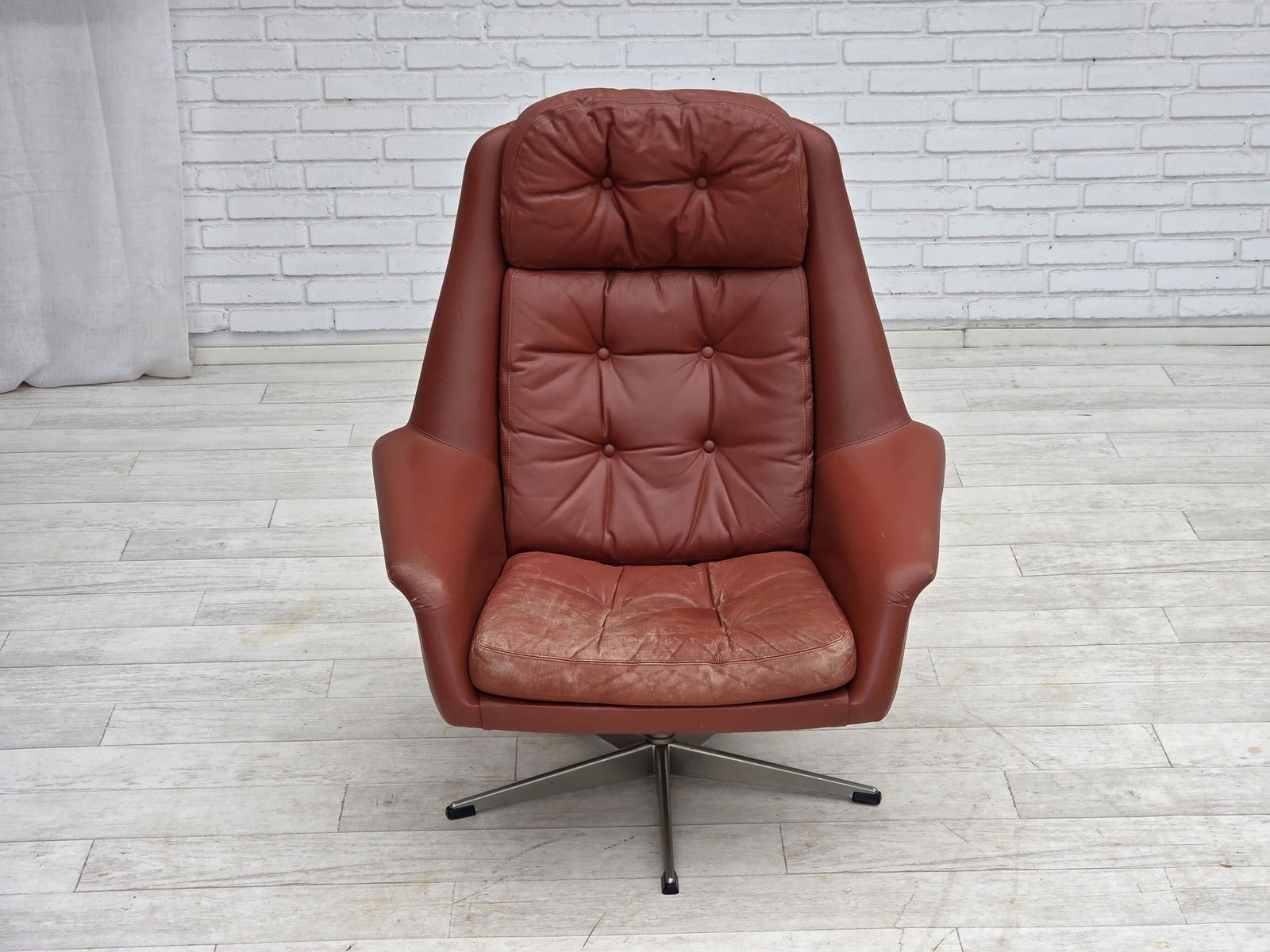 1970s, Danish Design By H.W.Klein, Swivel Armchair, Furniture Leather. photo vintage