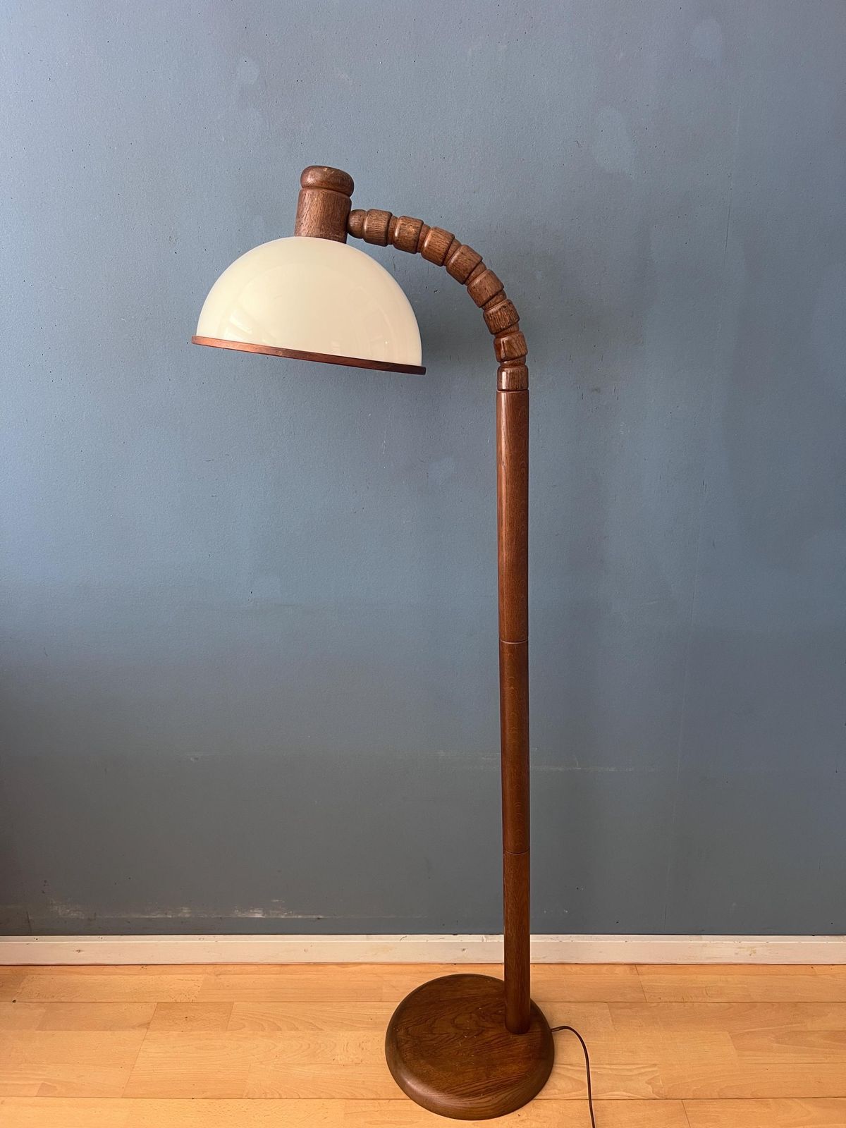 Mid Century Brown Wooden Steinhauer Floor Lamp With Acrylic Glass Shade photo vinterior