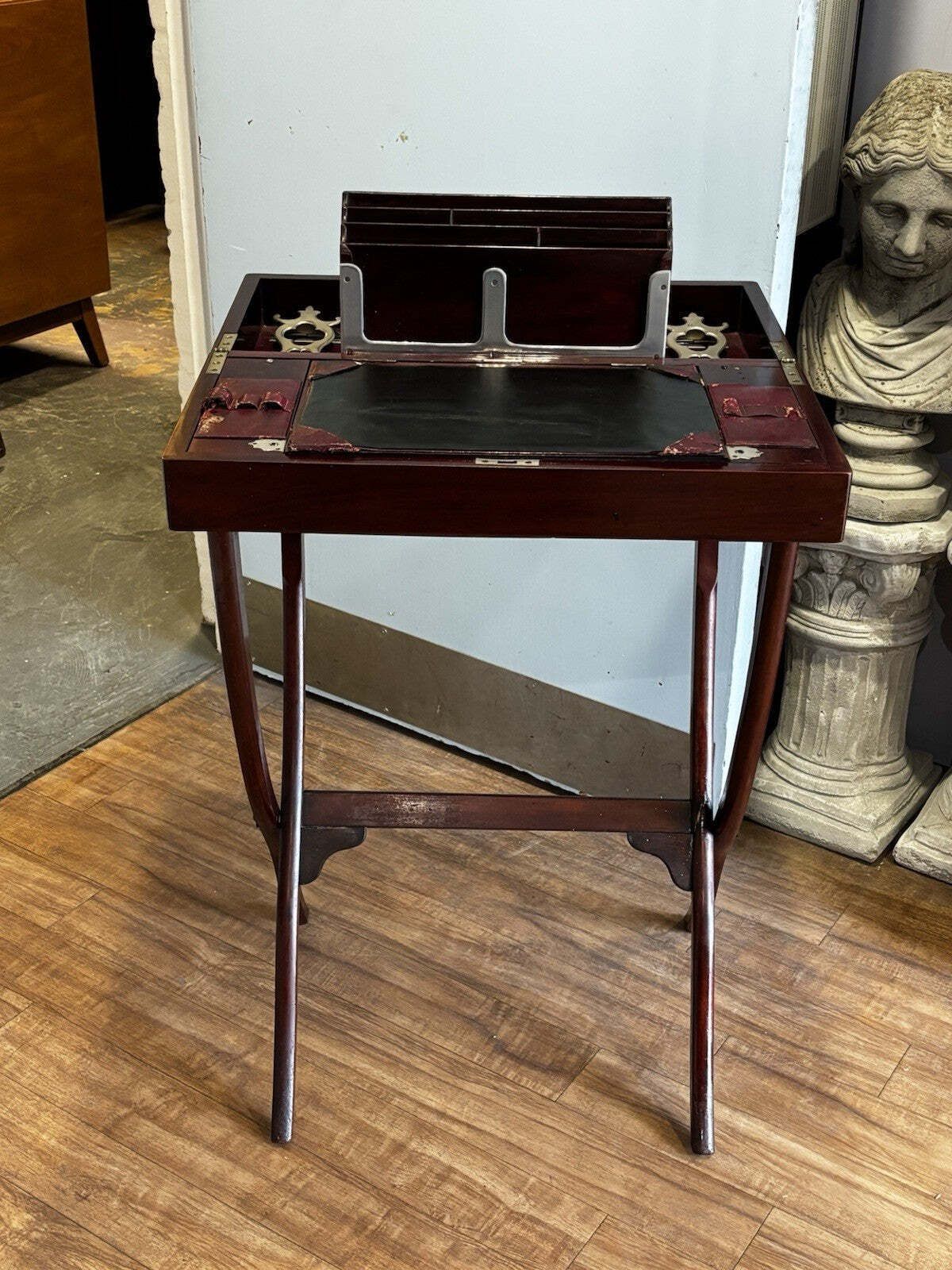 Furniture English Victorian Folding Campaign Desk With Fitted Interior. photo