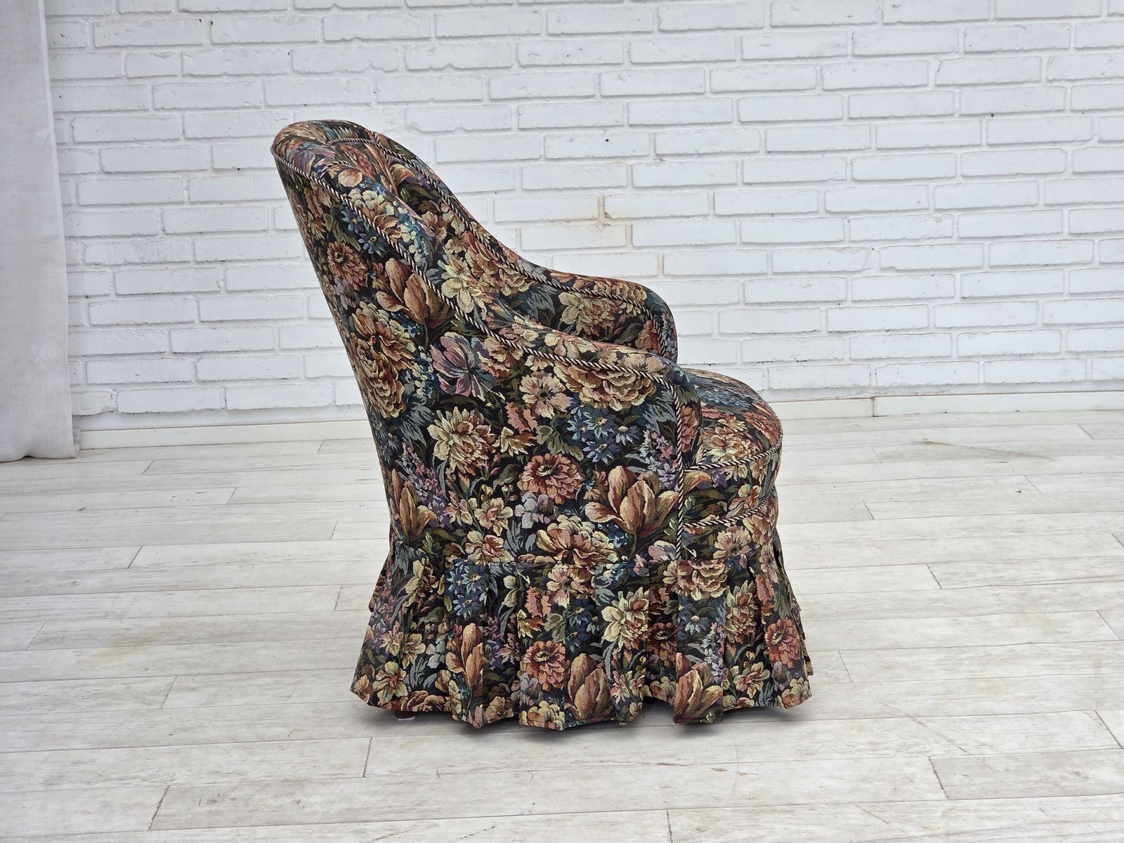 photo furniture 1960s, Danish Cocktail Lounge Chair, Furniture Jacquard Fabric.