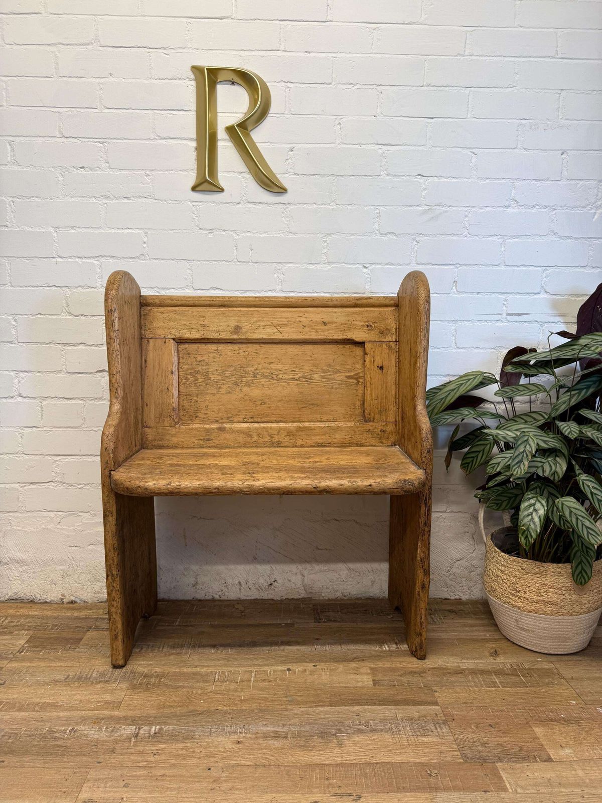 Antique Victorian Rustic Pine Settle Bench Single Pew