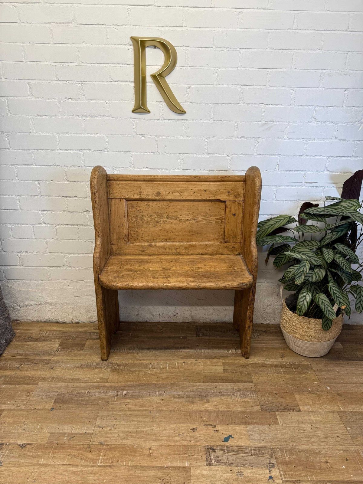 Antique Victorian Rustic Pine Settle Bench Single Pew photo vinterior