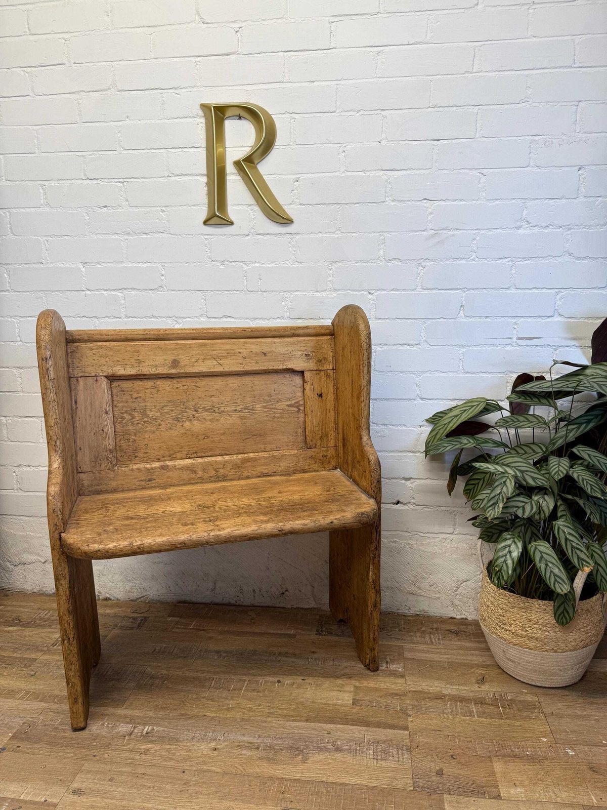 photo vinterior Antique Victorian Rustic Pine Settle Bench Single Pew