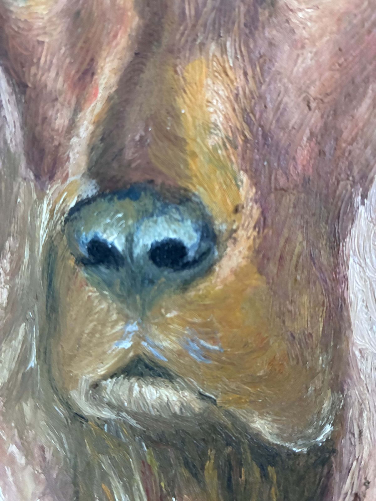 photo vinterior Vintage hondenschilderij, olieverf op paneel, gesigneerd dierenportret