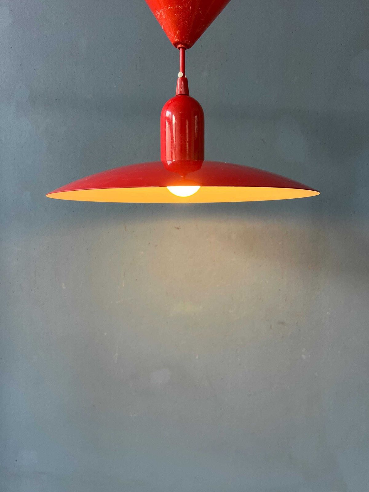 Small Vintage Red Metal Space Age Pendant Lamp photo for sale
