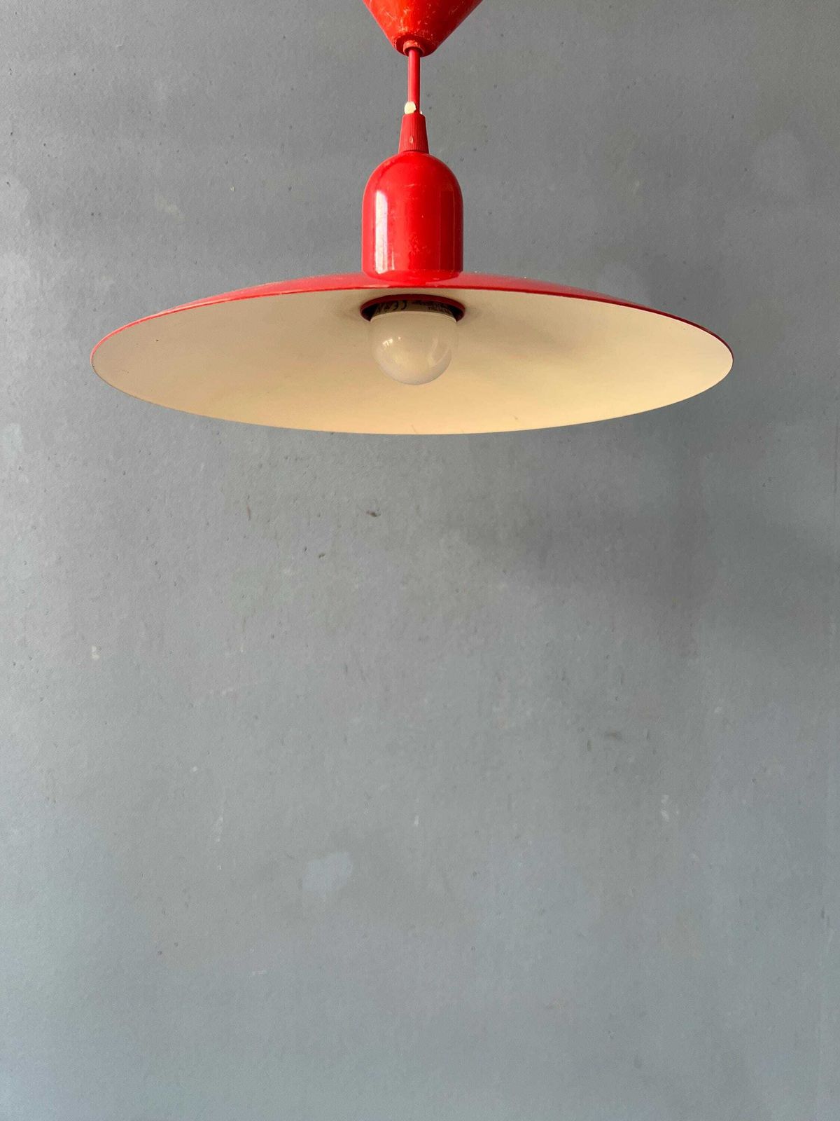 Small Vintage Red Metal Space Age Pendant Lamp photo vintage