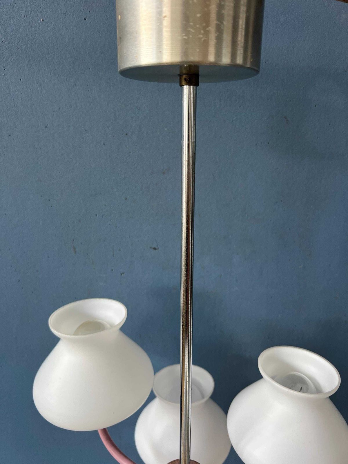 photo buy Mid-Century Hanglamp met Wit Opaalglaswerk en Roze Frame