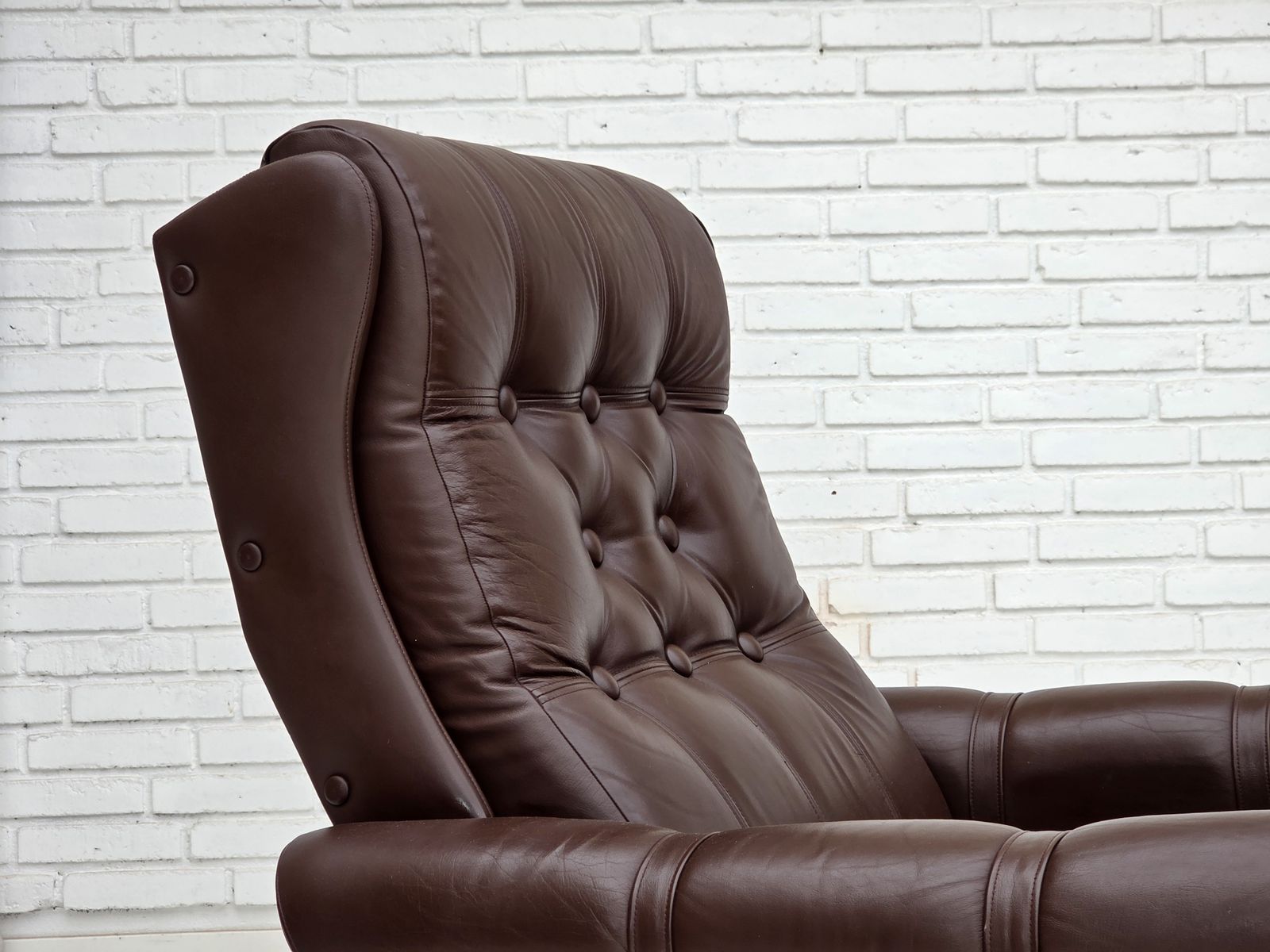 1970s, Danish Armchair, Original Brown Furniture Leather. photo for sale