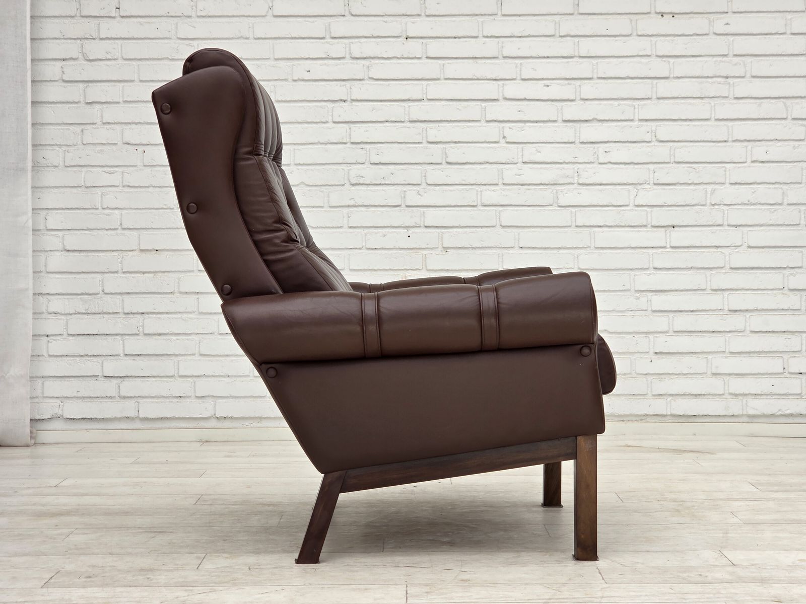 Furniture 1970s, Danish Armchair, Original Brown Furniture Leather. photo