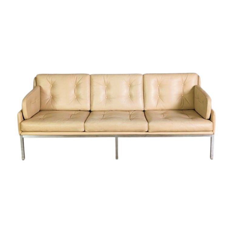 Original Roland Rainer Leather Sofa Couch, Wk Wohnen Vienna 1980